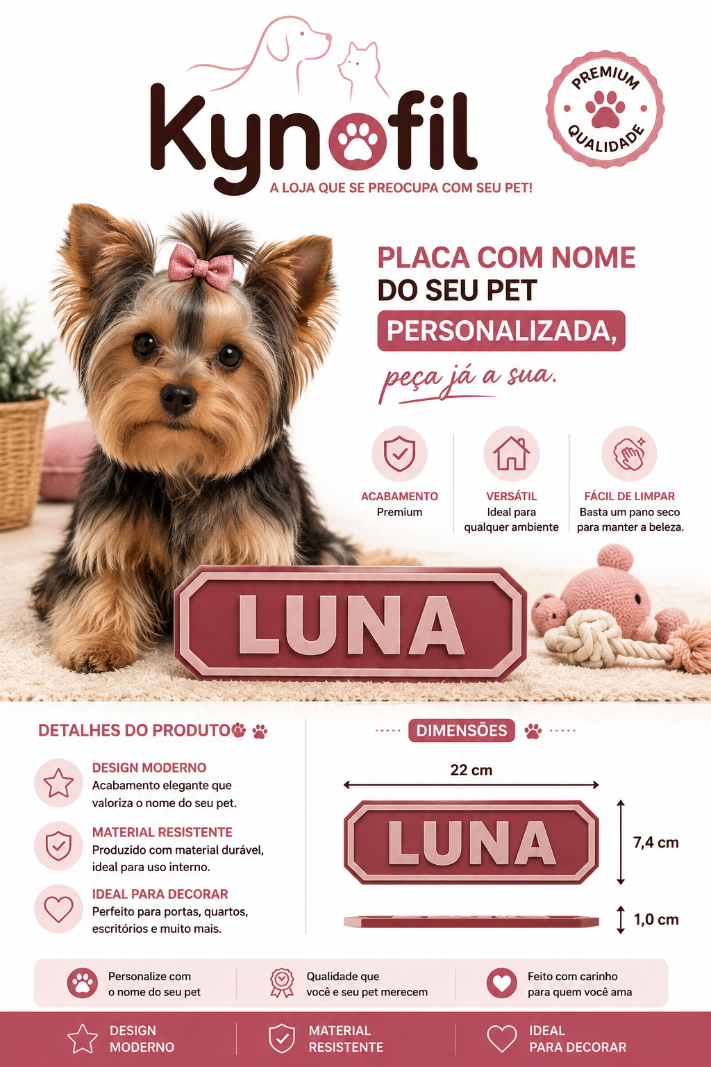 Placa Pet Personalizada com Nome Pet | Decoração para Cachorro | Impressão 3D Premium Cão