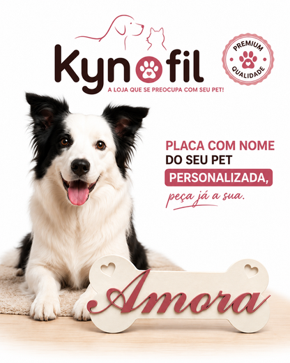 Placa Pet Personalizada com Nome – Modelo Osso com Corações | Decoração para Cachorro | Impressão 3D Premium