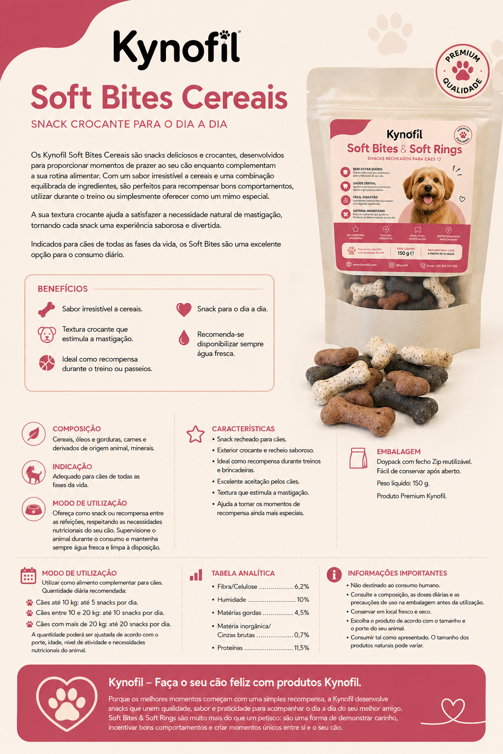 Soft Bites Cereais Kynofil – Biscoitos Mini Ossinhos Sortidos para cão