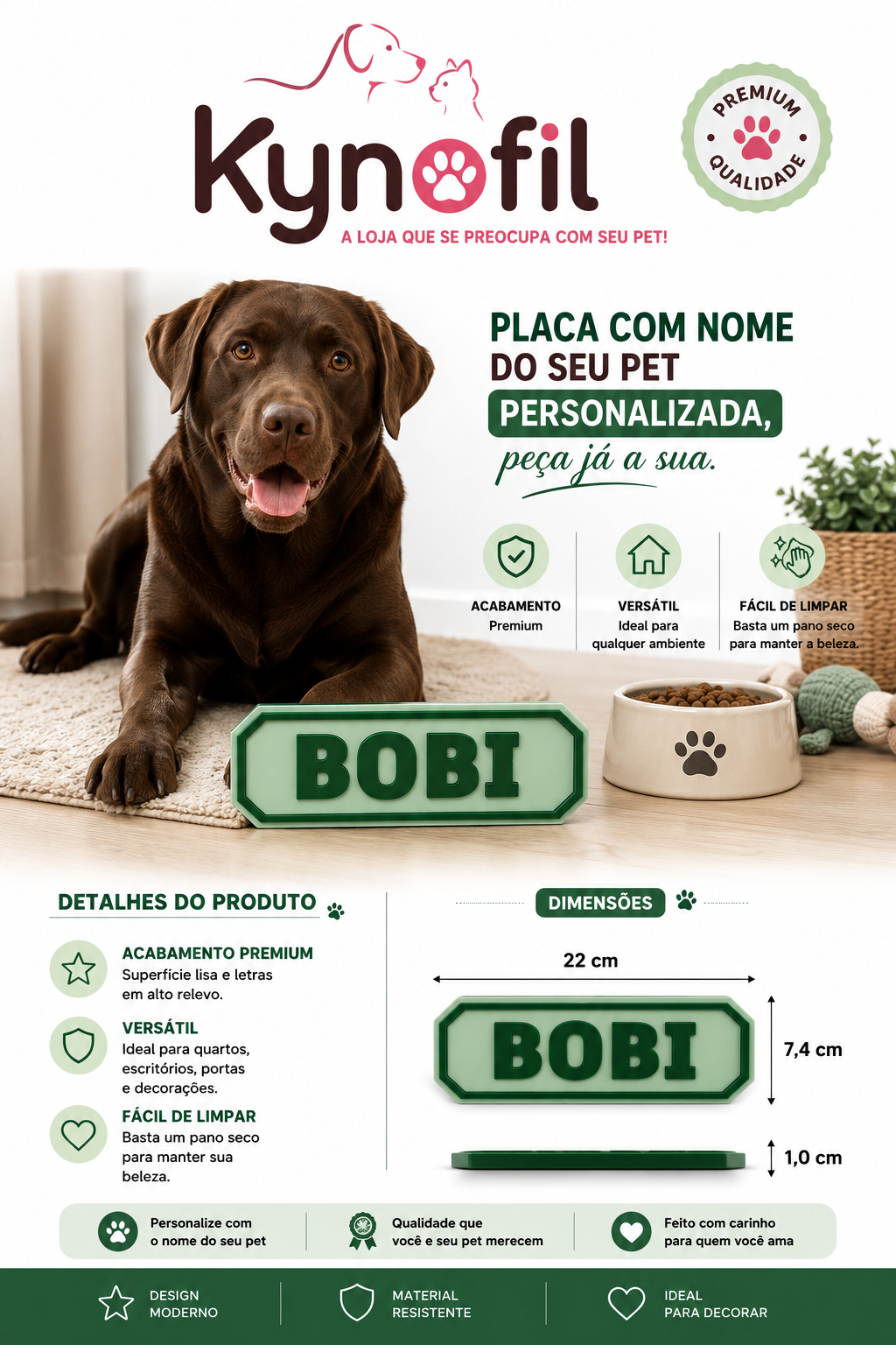 Placa Pet Personalizada com Nome – Modelo Osso com Corações | Decoração para Cachorro | Impressão 3D Premium