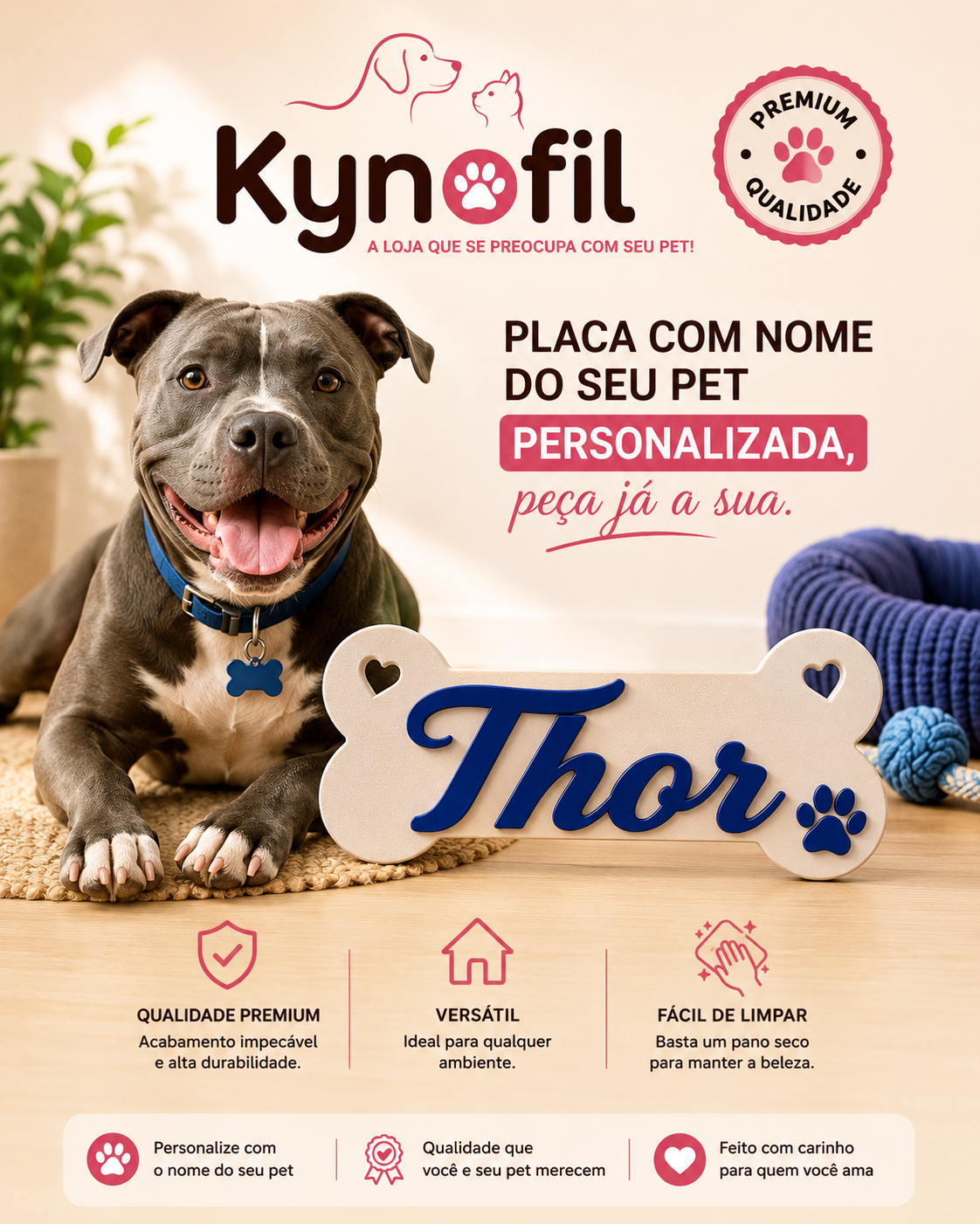 Placa Pet Personalizada com Nome Pet | Decoração para Cachorro | Impressão 3D Premium